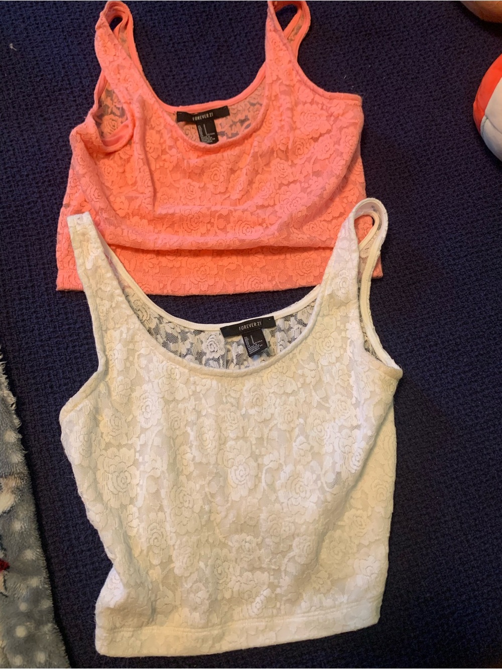 Forever 21 White Lace Overlay crop Tops set of two